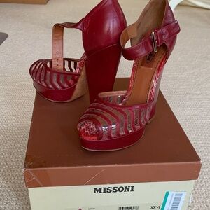 Missoni Deep Red Strappy Platform Ankle-Strap Heels